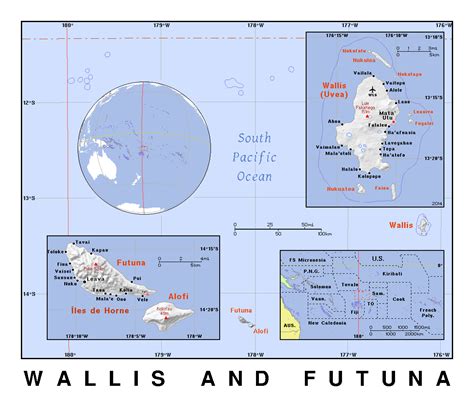 Detailed political map of Wallis and Futuna with relief | Wallis and ...