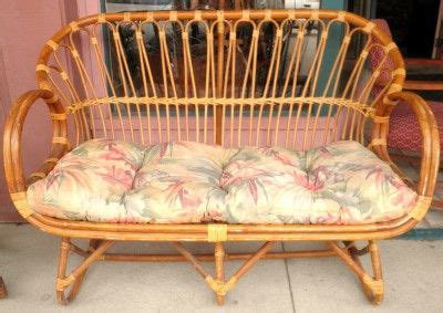 VINTAGE RATTAN BAMBOO SETTEE LOUNGE CHAIR TABLE OUTDOOR INDOOR PATIO ...