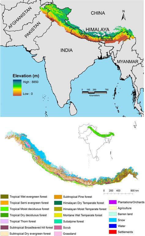 Map showing the Himalayas and countries in South Asia and the... | Download Scientific Diagram