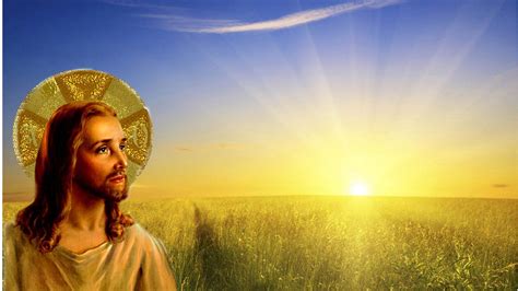 Jesus Christ With Background Of Green Field Sun And Blue Sky HD Jesus ...