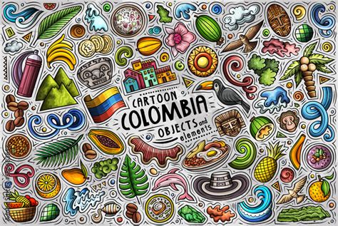 Set of Colombia traditional symbols and objects Stock Vector | Adobe Stock