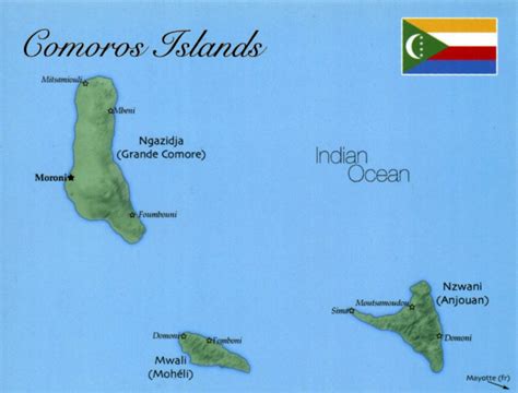 Detailed map of Comoros with flag | Comoros | Africa | Mapsland | Maps ...