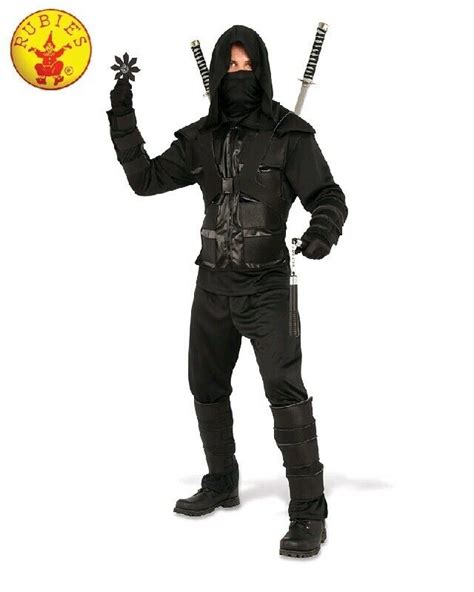 Mens Dark NINJA COSTUME Adults Black KARATE Japanese Warrior HALLOWEEN ...