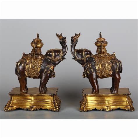 CHINESE PAIR OF GILT BRONZE ELEPHANTS