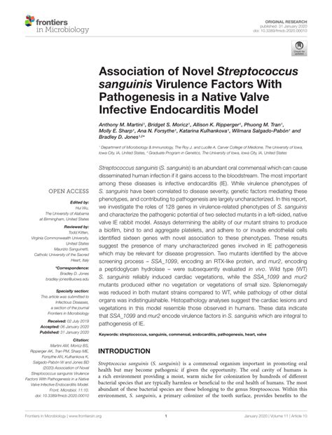 (PDF) Association of Novel Streptococcus sanguinis Virulence Factors With Pathogenesis in a ...