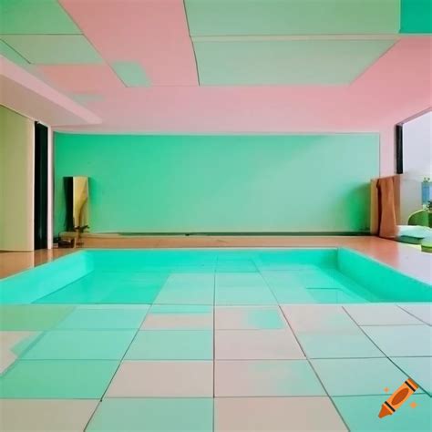 Pastel colored tiles in a mid century modern spa on Craiyon