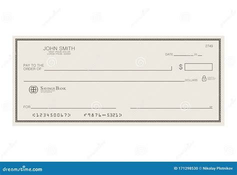 Blank Bank Cheque. Personal Desk Check Template with Empty Field To ...