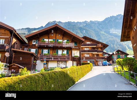 Traditional wooden chalets in Wengen, Switzerland Stock Photo - Alamy