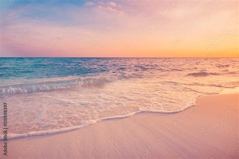 Closeup sea sand beach. Panoramic beach landscape. Inspire tropical ...