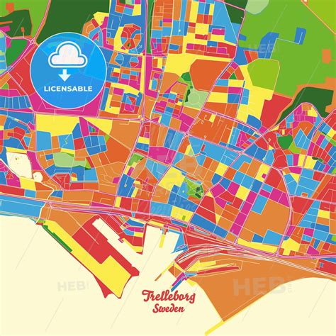 Trelleborg, Sweden Crazy Colorful Street Map Poster Template - HEBSTREITS