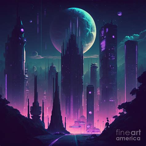 A futuristic city at night Digital Art by Somsong Artist - Pixels