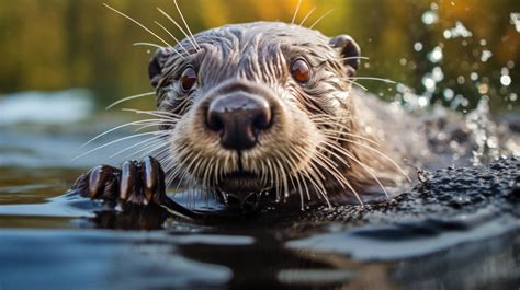 A close-up photograph captures an otter swimming in water