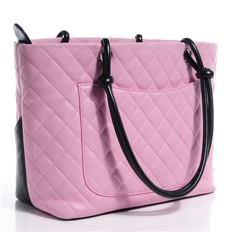 CHANEL Calfskin Quilted Large Cambon Tote Pink Black 64480