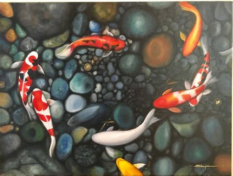 Koi fish in pond Painting by sabaiporn wonganu | Saatchi Art