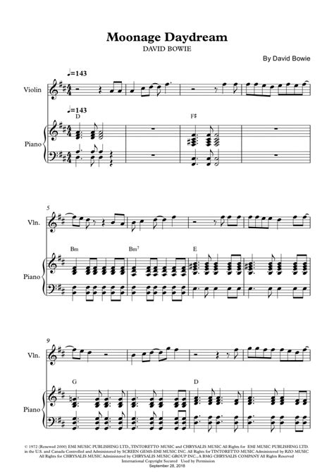 Moonage Daydream (arr. Wesley S. SIlva) by David Bowie Sheet Music for Violin and Piano at Sheet ...