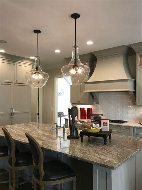 Two Large Kichler Everly Pendants Above Kitchen Island | Lighting fixtures kitchen island ...