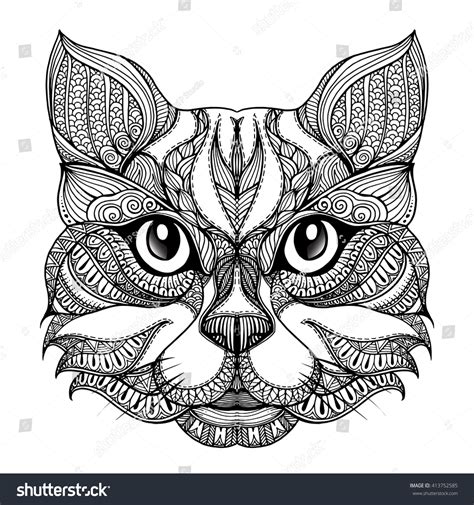 Vector Hand Drawn Cat Face Ethnic Stock Vector (Royalty Free) 413752585 ...