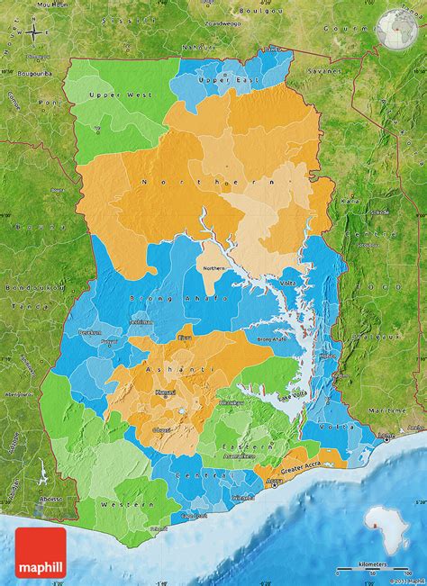 Political Map of Ghana, satellite outside, bathymetry sea