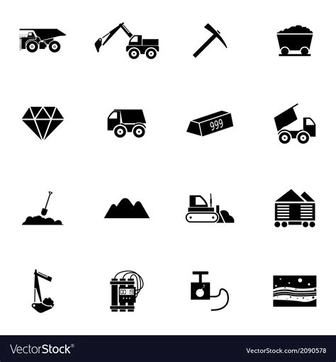 Black mining icons set Royalty Free Vector Image