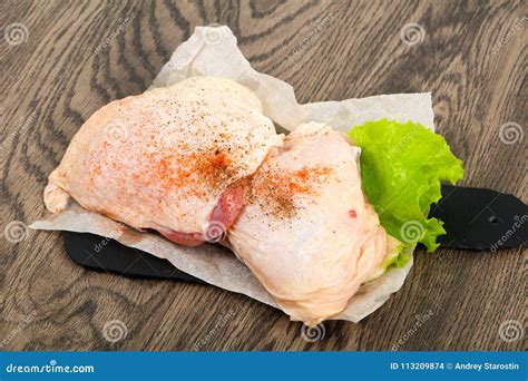 Raw chicken thigh stock photo. Image of isolated, meal - 113209874