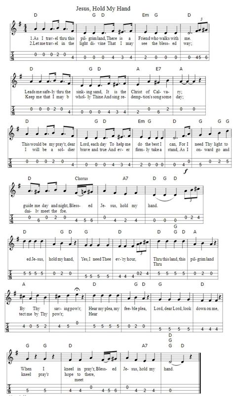 Jesus Hold My Hand Sheet Music And Mandolin Tab - Tenor Banjo Tabs