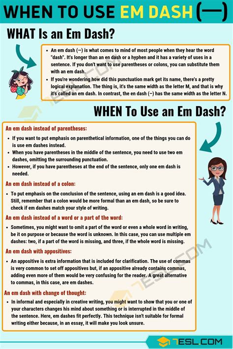 Em Dash (—) How and When to Use an Em Dash (Long Dash) • 7ESL | Writing ...