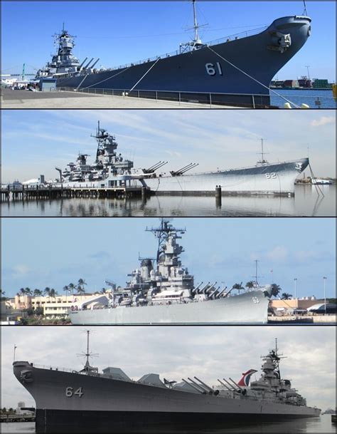 US Navy Iowa Class battleships as the appear today (museum ships): USS ...