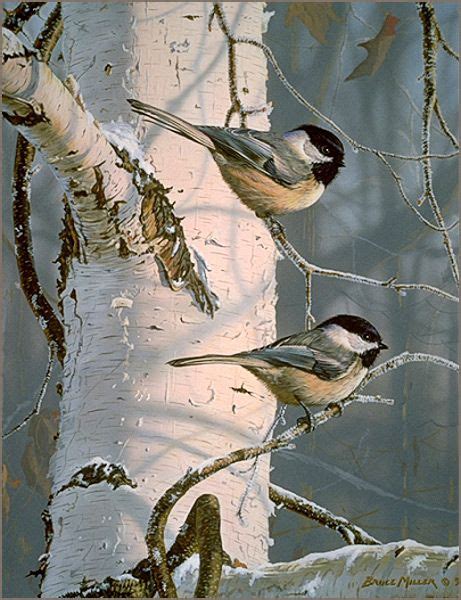 Black-capped chickadees - painting by Bruce Miller | Chickadee painting ...