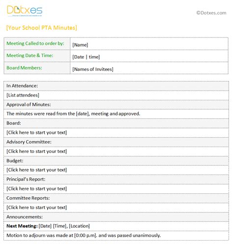 PTA meeting minutes template (For Word) - Dotxes