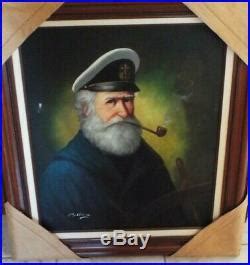 Original Art On Canvas » Vintage Framed Original Oil On Canvas Painting Of Sea Captain, David ...