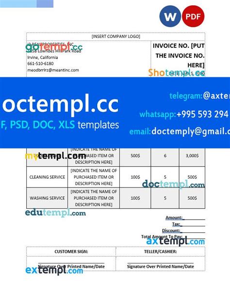 Blank Real Estate Invoice Template word and pdf format