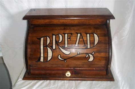 Vintage Wood Bread Box Rolltop Farm House Cottage Style