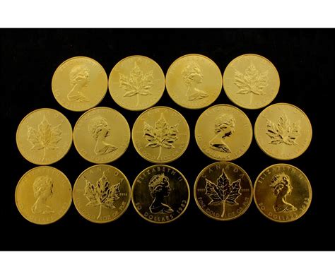 COINS: [14] $50 Canadian Maple Leaf gold coins, .9999, 1 Troy oz, 1983.