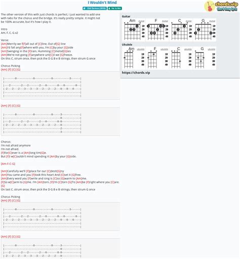 Chord: I Wouldn't Mind - tab, song lyric, sheet, guitar, ukulele ...