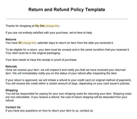 Return Policy Templates - Word Excel Samples