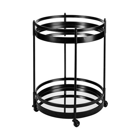 Ada Round Shape Black Metal Frame Two-Tier w/Glass Shelf Bar Cart - Bed Bath & Beyond - 37534223