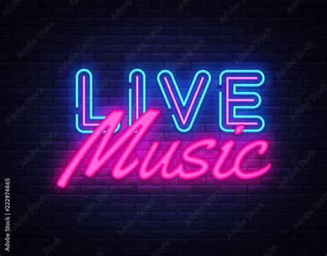 Live Music neon sign vector. Live Music Design template neon sign, light banner, neon signboard ...