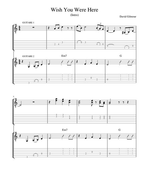 Wish You Were Here (intro) Sheet music for Guitar (Mixed Quartet ...