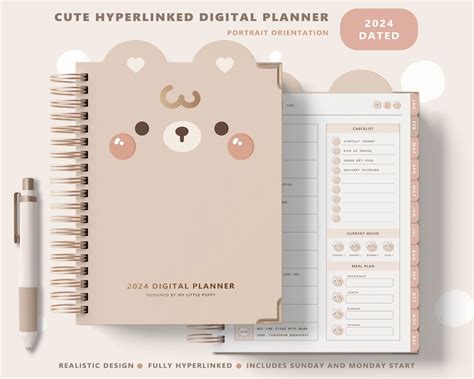 2024 Cute Digital Planner/ 2024 Digital Planner/ Portrait Digital ...