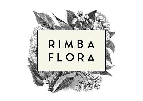 the logo for rimba flora is shown with flowers and leaves in black and ...