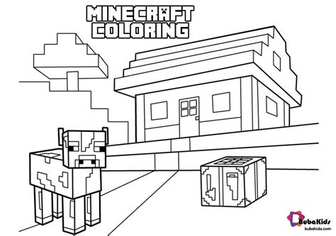 Printable Minecraft Cow With House coloring page | BubaKids.com
