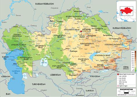 Kazakhstan Map (Physical) - Worldometer