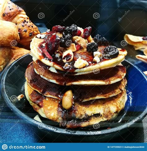 Pancakes with berries stock image. Image of berries - 147725923