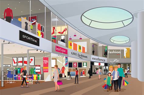 People Shopping In A Mall Stock Illustration - Download Image Now - iStock