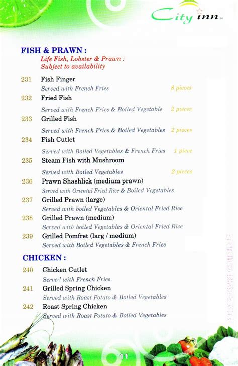 European Food Menu – Welcome to City Inn Ltd.