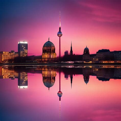 Berlin night skyline mirror pink polar night by Katja H - Playground