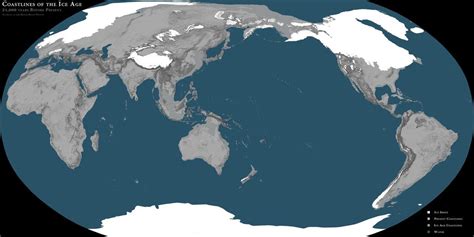 This map shows how the coastlines of the world may have appeared during the Last Glacial Maximum ...