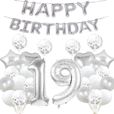 19th Birthday Balloon 19th Birthday Decorations Silver 19 Balloons Happy 19th Birthday Party ...