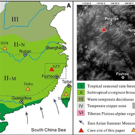 Map of the modern vegetation zones in Southeastern China (modi fi ed ...