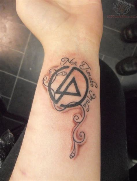 Lovely Linkin Park And Treble Clef Tattoo On Foot